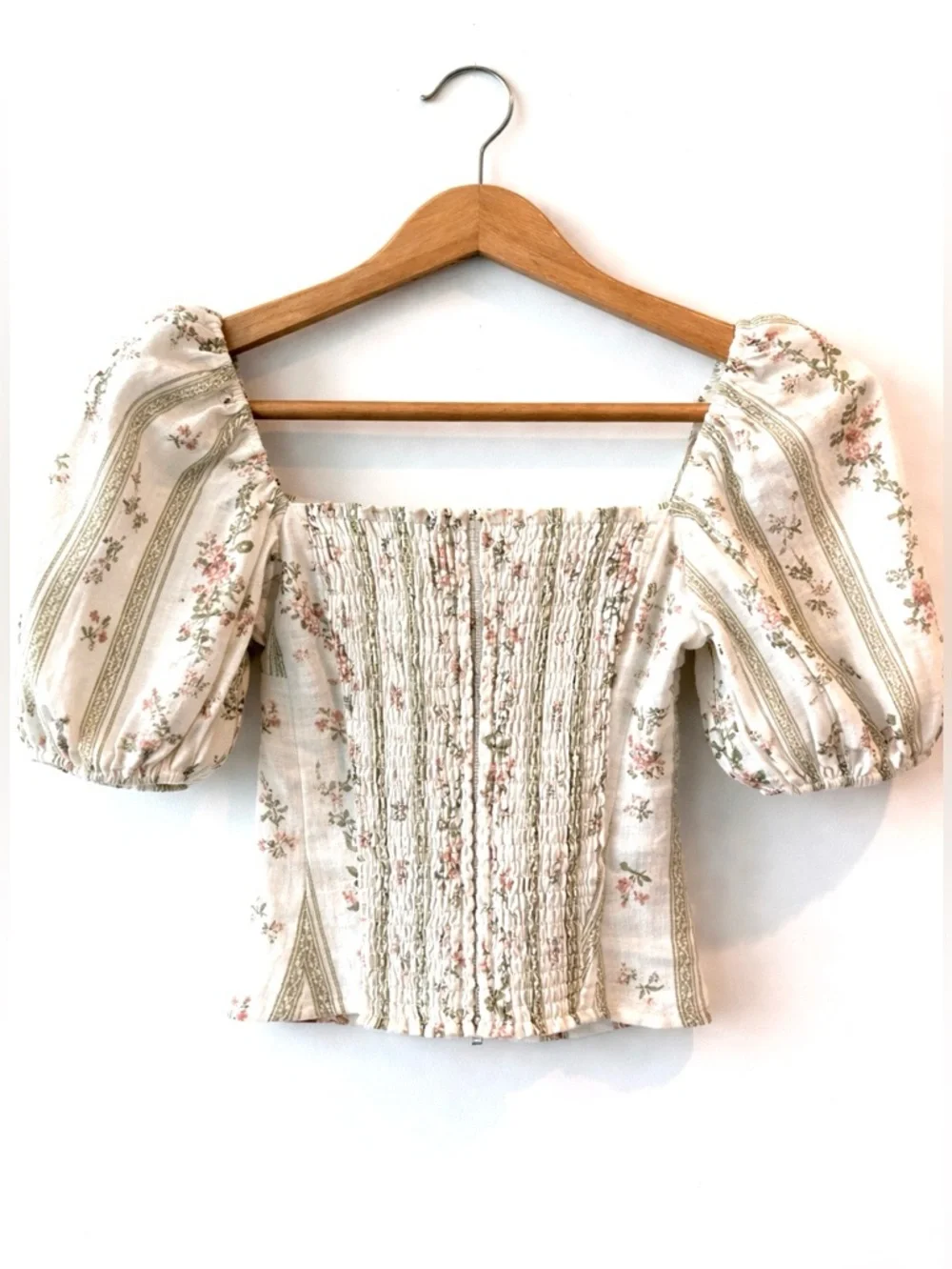 Reformation Arancini Linen Puffed Sleeve Top in Heath Floral Size 2 - Picture 5 of 11